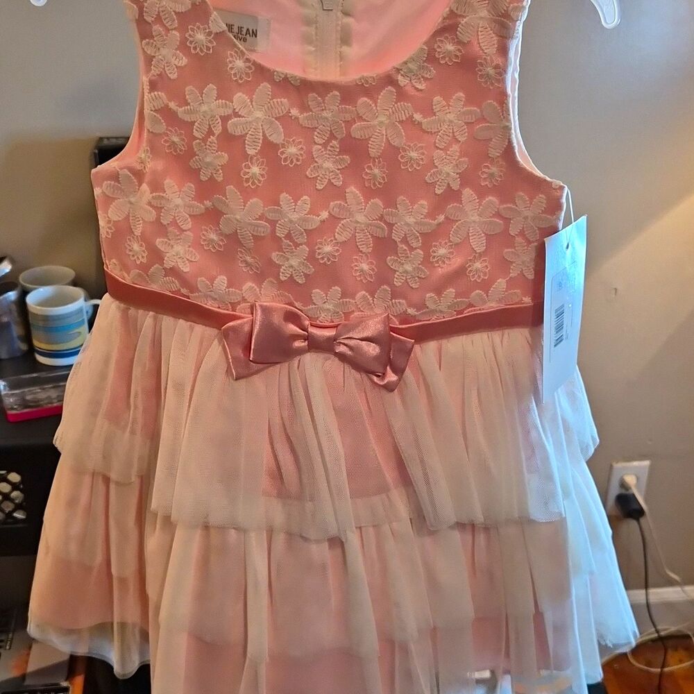 Bonnie Jean 2T Pink Floral Tulle Fit & Flare Dress Bow Zip Sleeveless Party